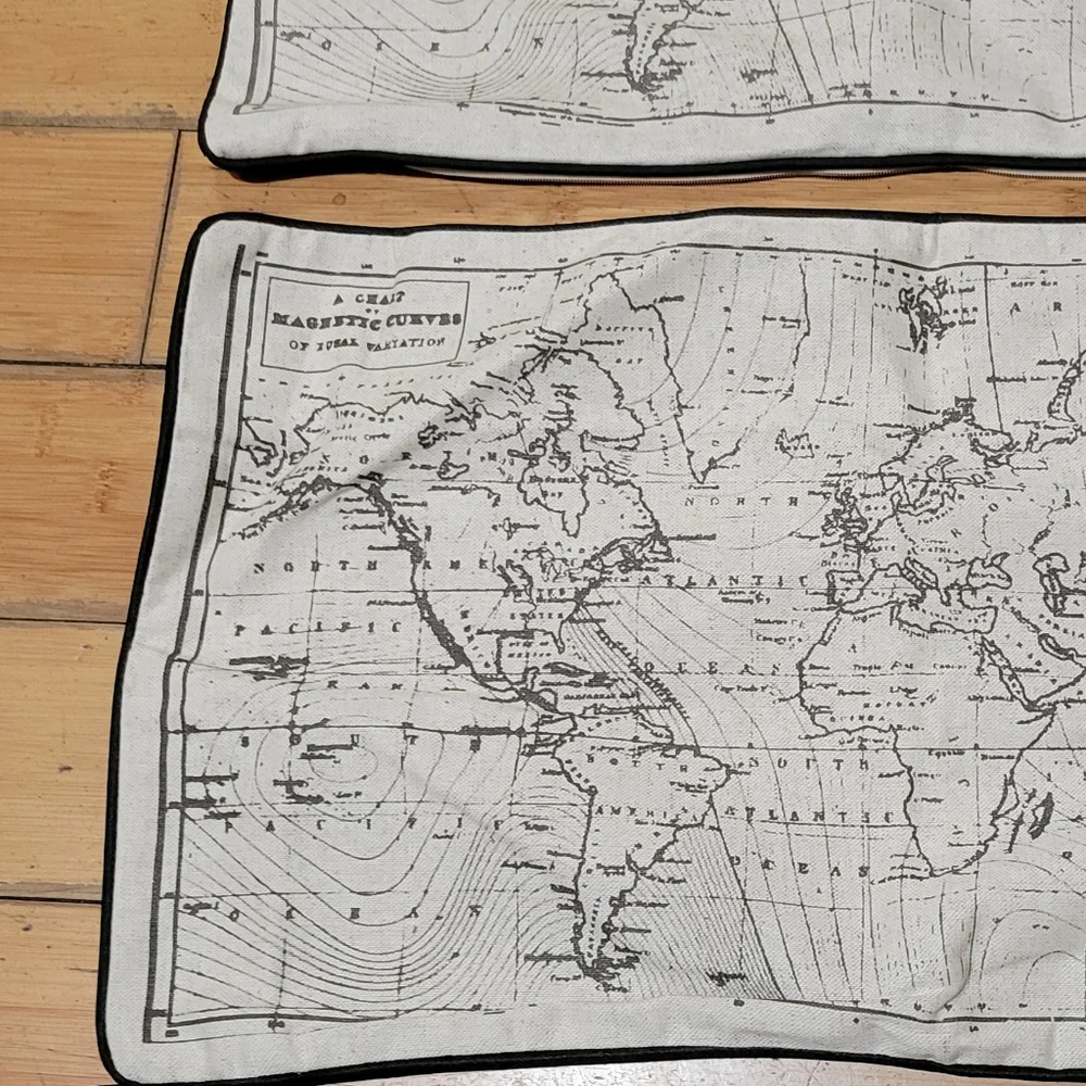 Trio of World Map Hobby Lobby Linen Blend Throw Pillow Covers NWOT